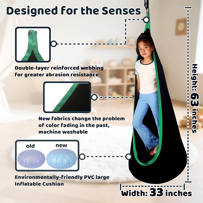 Sensory Pod Swing Hanging Seat Hammock Chair (Black) | Indoor and Outdoor Use Capacity 300lbs