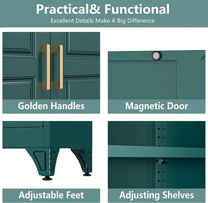 Polup Metal Storage Cabinet,75" Tall Kitchen Pantry Storage Cabinet with Doors and Adjustable Shelves, Green Metal Pantry Cabinets with Drawer, Large Cupboard for Kitchen, Dining Living Room
