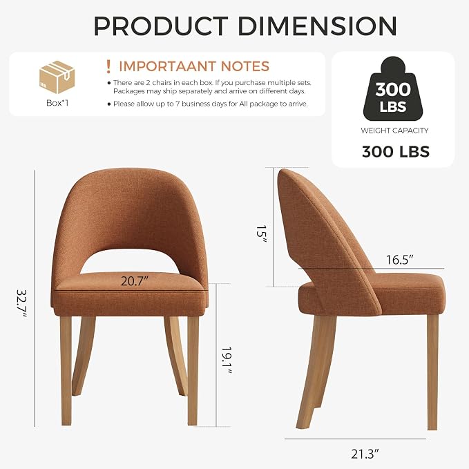 Wooden Dining Chairs Set of 4, Upholstered Modern Chenille Dining Room Chair Kitchen Chairs, Comfy Farmhouse Dinner Chair for Kitchen Dining Room, Orange