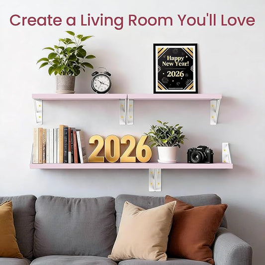 BAYKA Wall Shelves for Bedroom Decor, Pink Floating Wall Shelf for Living Room Kitchen Storage,Mounted Rustic Wood Shelves for Kids Books, Corner Shelf for Bathroom(16in，Set of 4)