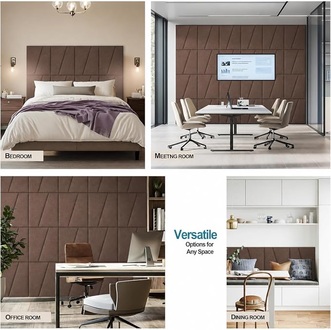 Peel and Stick Headboard Panels for Bed，Soft Padded Fabric Noise-Reducing Panels with Modern Stylish Design for Bedroom Decor (Coffee Brown, Queen)