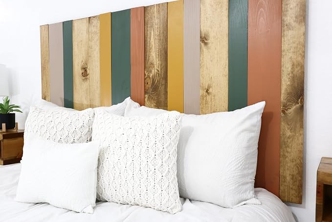 Barn Walls Earth Tone Mix Signature Design, Multicolored Solid Wood Headboard, Floating Panels, Wall Mount, Adjustable Height California King Size