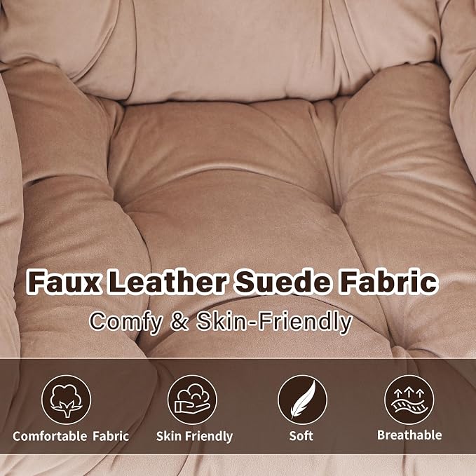 Lazy Chair with Ottoman, Modern Accent Chair Contemporary Sofa Chair with Armrests, Reading Chair and Folding Footstool Set for Living Room, Bedroom, Office, Khaki