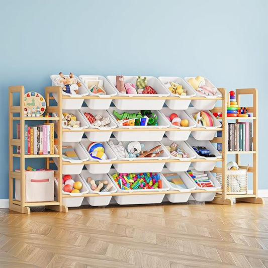 SpaceAid Toy Storage Organizer with 6 Shelves and 20 Bins, Toy Organizers Storage Bookshelf, Kids Bin Shelf Toys Box Bookcase for Bedroom Playroom Organization Room Decor, White