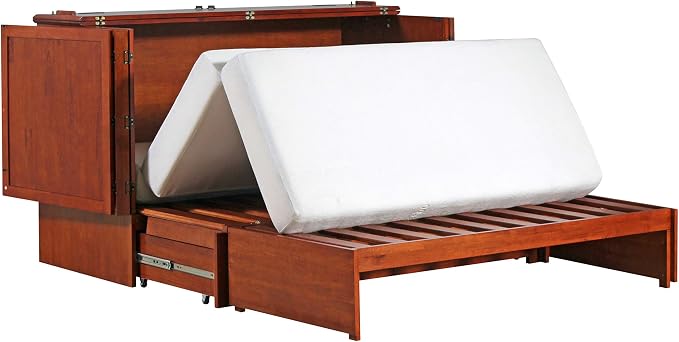 Mega Solutions Emurphybed Paradiseo Murphy Cabinet Chest Bed with Charging Station 8 Inch, Queen (Cherry)