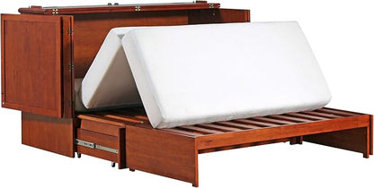 Mega Solutions Emurphybed Paradiseo Murphy Cabinet Chest Bed with Charging Station 8 Inch, Queen (Cherry)