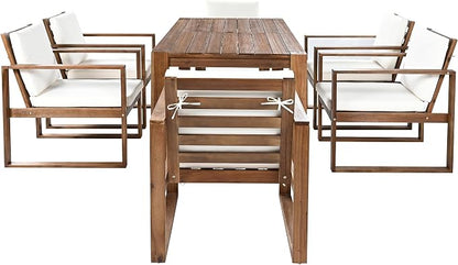 Patio Table and Chairs Set, Outdoor Dining Set for 6 with Umbrella Hole, 7 Piece Outdoor Patio Furniture Set Wood Frame with Removable Cushion for Garden, Backyard