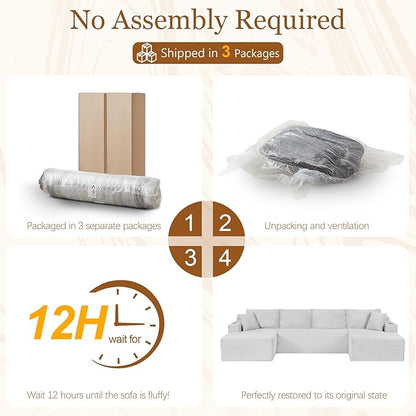 125" Modular Sectional Sleeper Sofa, Boneless Cloud Couch for Living Room, U Shaped 5 Seat Sofa with 2 Storage Pockets& 2 Cup Holders, Free Combination, No Assembly Required (Light Grey, 125")