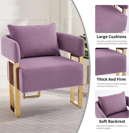 YISHENG Modern Barrel Accent Chairs Set of 2, Living Room Side Chairs with Golden Metal Legs Velvet Upholstered Reading Armchairs no Wheels for Vanity/Reception Room//Bedroom/Lounge/Office, Purple
