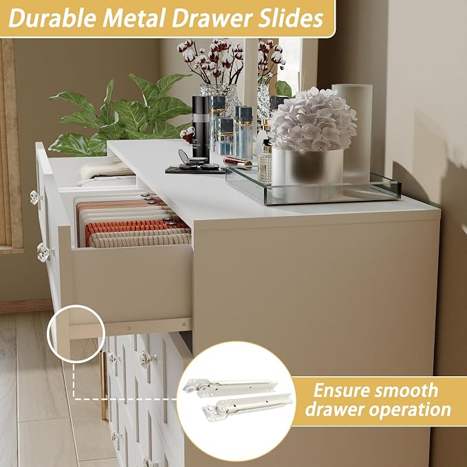 8 Drawer Dresser for Bedroom: 47" White Chest of Drawers with Deep Drawers, Tall Fluted Dresser with Storage, Modern Wood Dressers for Bedroom, Living Room