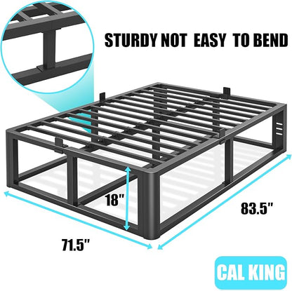 Bilily Metal Heavy Duty 18 inch California King Bed Frame with Rounded Corner and Headboard Hole Mattress Retainers 3500 LBS No Box Spring Needed Platform Noise Free Easy Assembly