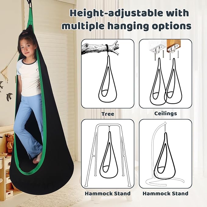 Sensory Pod Swing Hanging Seat Hammock Chair (Black) | Indoor and Outdoor Use Capacity 300lbs