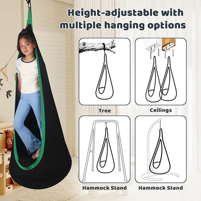 Sensory Pod Swing Hanging Seat Hammock Chair (Black) | Indoor and Outdoor Use Capacity 300lbs