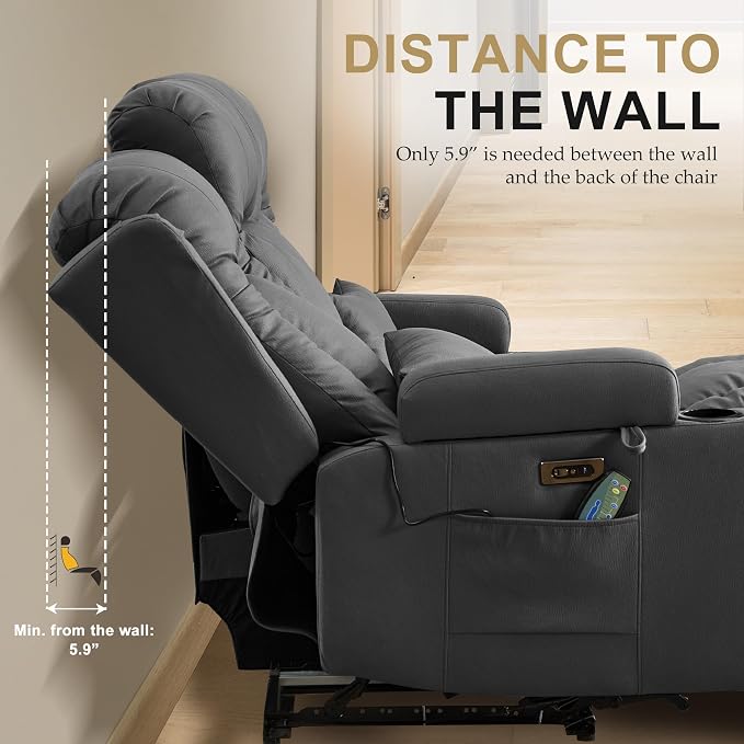 URRED Power Loveseat Recliner Sofa with Massage and Heat, Wall Hugger Reclining Loveseat with Console, RV Couch Home Theater Seating with LED Lights for Living Room (Gray, 76.8" - 3 Seats)