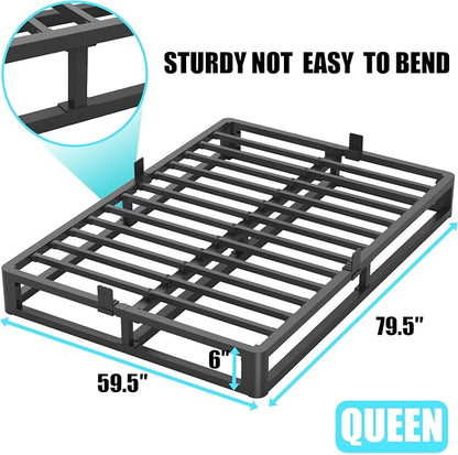 Bilily 6 Inch Queen Bed Frame with Round Corner, Heavy Duty 3500 LBS Steel Slats Support with Mattress Slide Stopper, No Box Spring Needed, Noise Free, Easy Assembly