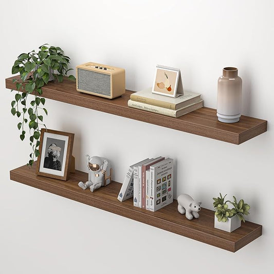Heimlove Floating Shelves for Wall 40 Inch,Mounted Storage & Display Hanging Shelf with Invisible Brackets,for Bedroom,Living Room,Kitchen,Office,Set of 2,Walnut Color