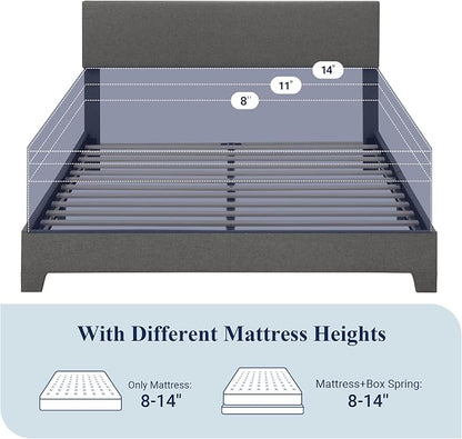 Allewie Queen Bed Frame with Adjustable Headboard, Upholstered Platform Bed with Wood Slats, Heavy Duty Mattress Foundation, No Box Spring Needed, Noise-Free, Easy Assembly, Dark Grey