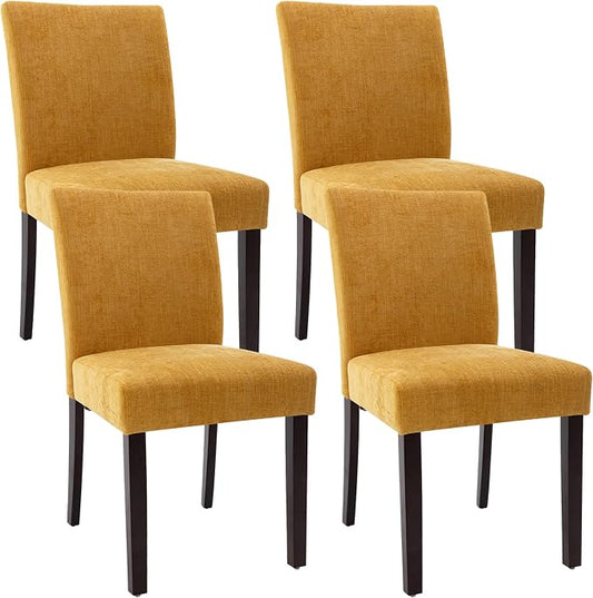 Watson & Whitely Modern Upholstered Dining Chairs, Set of 4, Yellow | Fabric Upholstery, Solid Wood Legs, Low Back, Modern Armless Parsons Style, for Kitchen, Dining Room, Restaurant