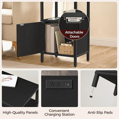 MAHANCRIS Farmhouse Nightstand with Charging Station, Black Bedside Table with USB & Type-C Ports, End Table with Storage and Open Shelf, Modern Side Table for Bedroom, ETBK96E01