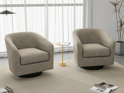 Swivel Accent Chair, Fabric Barrel Armchair for Living Room, Light Brown