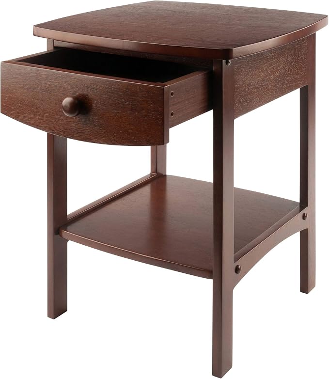 Winsome 22 x 18 x 18-Inch Wood Curved End Table/Night Stand with One Drawer, Brown (94918)