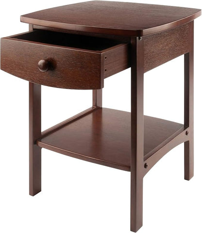Winsome 22 x 18 x 18-Inch Wood Curved End Table/Night Stand with One Drawer, Brown (94918)
