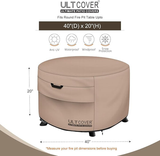 ULTCOVER Patio Fire Pit Table Cover Round 40 inch Outdoor Waterproof Fire Bowl Cover