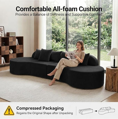 Oversized Modern Curved Cloud Couch Sectional, Boneless Compression Sofa, Modular Sectional Couches, High Density Foam Deep seat Couch with Pillows, Corduroy Sofa for Living Room Office