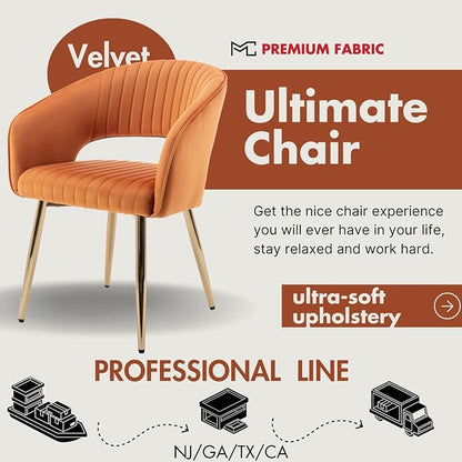 Hyfirm Velvet Dining Chairs Set of 6, Modern Gold Legs Dining Room Chairs with Hollow Back, Upholstered Accent Kitchen Chairs for Living Room/Reception/Restaurant, Orange