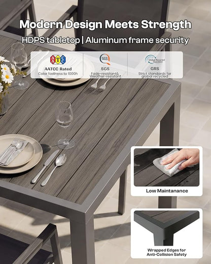 Outdoor Dining Set for 8, Aluminum Patio Table and Chairs Set, 10-Piece All Weather Patio Dining Furniture Set with Umbrella Hole for Backyard, Deck, Poolside (Charcoal)