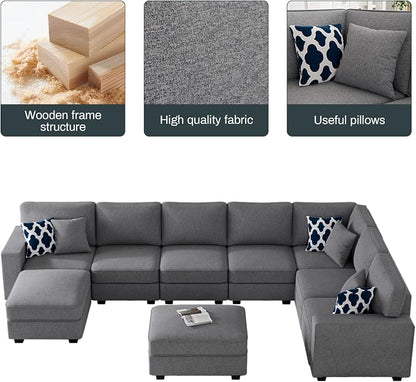 Legend Vansen Oversized Modular Sectional Sofa,U/L‑Shaped Reversible Couch with Ottoman,Deep Seat Plush Polyester Sofa for Living Room,9‑Seater,Dark Grey
