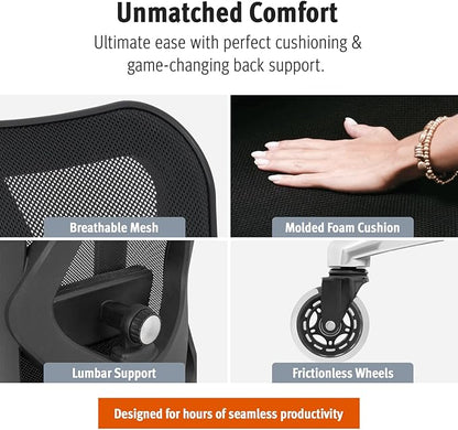 Duramont Ergonomic Office Chair | Adjustable Desk Chair with Lumbar Support and Rollerblade Wheels | High Back Chair with Breathable Mesh | Thick Seat Cushion