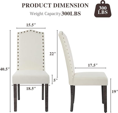 LSSBOUGHT Dining Chairs Set of 2, Upholstered Parsons Dining Room Chairs Fabric Kitchen Chairs with Solid Wood Frame and Nailhead Trim(Beige, 2PCS)