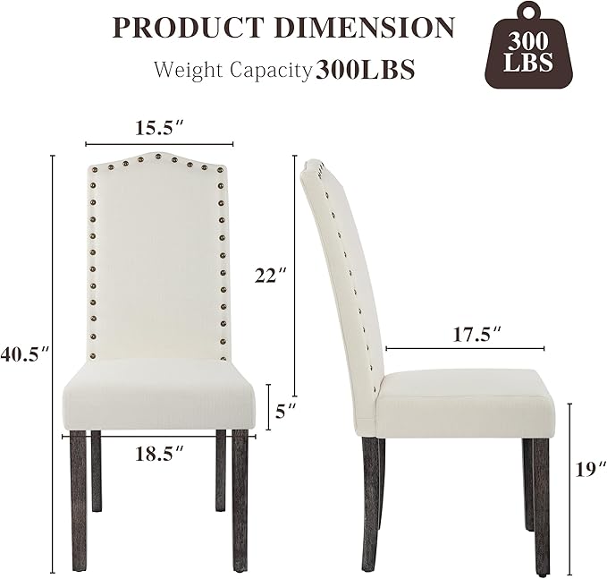 LSSBOUGHT Fabirc Dining Chair Upholstered Parsons Kitchen Chair with Copper Nails and Solid Wood Legs for Dining Room,Restaurant (Beige, 4PCS)