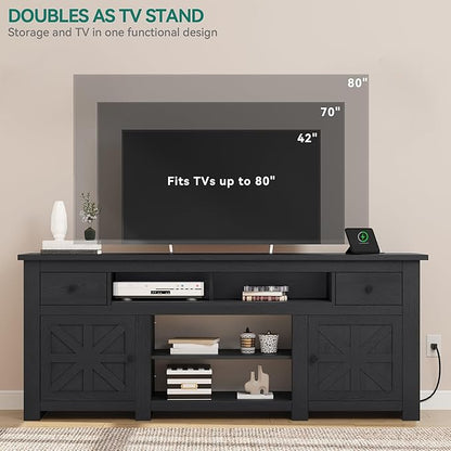 YITAHOME TV Stand for 75/80 Inch TV, Entertainment Center, TV Cabinet with Drawers and Power Outlet, Black TV Console for Living Room Furniture (70 Inch Lenght 30 Inch High)