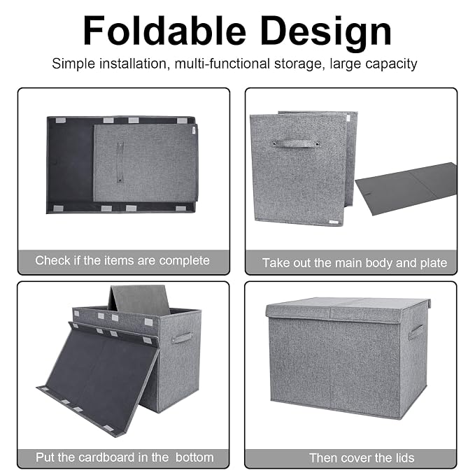 Collapsible Toy Storage Bin with Lid, 82L Large Capacity - Gray Neutral Space-Saving Organizer for Playroom, Bedroom & Nursery, Foldable Design