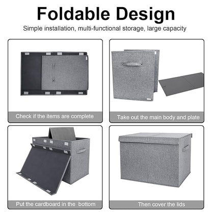 Collapsible Toy Storage Bin with Lid, 82L Large Capacity - Gray Neutral Space-Saving Organizer for Playroom, Bedroom & Nursery, Foldable Design