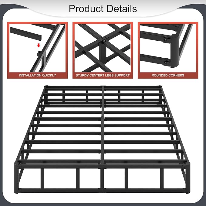 Yicensen 10 Inch Box Spring for Queen Bed High Profile Heavy Duty Metal Queen Box Spring with Fabric Cover, Sturdy Mattress Foundation, Easy Assembly, Noise Free, Black