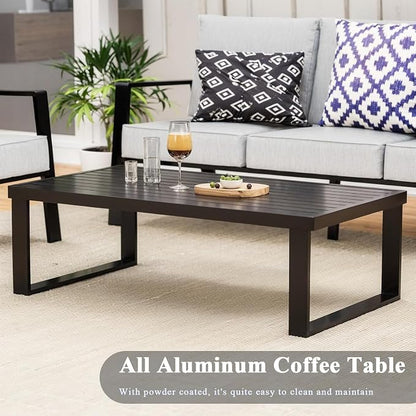 Aluminum Outdoor Patio Furniture Set, 5 Piece Sectional Coversation Sets with Coffee Table, Modern Outdoor Sofa Couch with Thick Cushions for Porch, Balcony, Garden, Lingt Gray