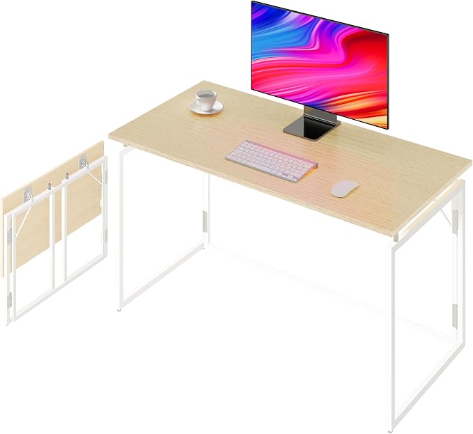 alawooder 31.5" Folding Desk: No Assembly, Wood Top for Small Spaces | Home office desk, holds 150 lbs, folds flat to 2.3 in, splash-proof wood top, sturdy metal frame