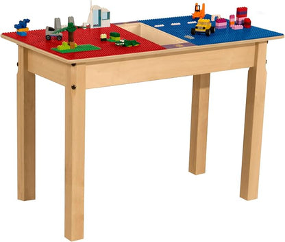 Contender Time-2-Play Kids Activity Play Table, Compatible with Lego Bricks, Extra Sturdy Birch Plywood, 35" W X 15.5" D, Red & Blue, 20" Legs for Ages 4-7