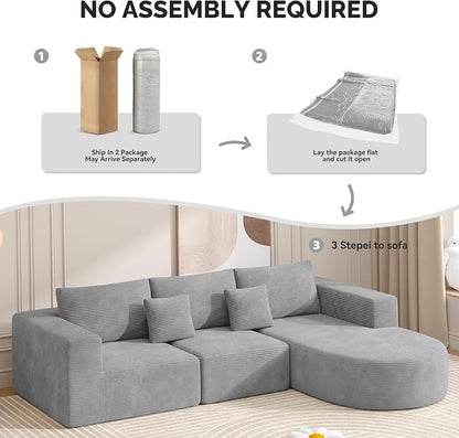 Boneless Couches for Living Room,Cloud Sectional Couch with L-Shape Chaise,Modern Modular Sofa with Deep Seat Upholstered Comfy Couches for Bedroom,No Assembly Required,1PCS