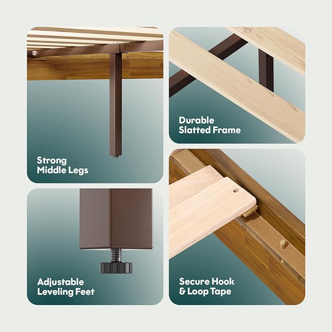 Bme Catherine Queen Platform Bed Frame, Modern Bed Frame Without Headboard, Wooden Low Profile Bed Frame, Acacia Wood Platform Bed Frame, No Box Spring Needed, Supports up to 800lbs - Teak Brown