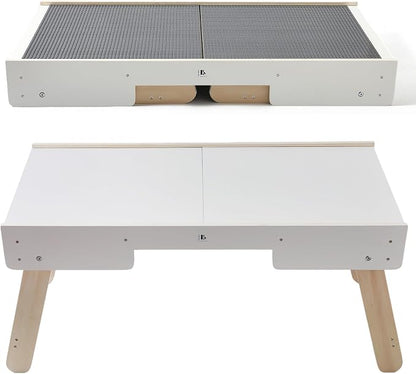 Youuys 3 in 1 Wooden Kids Activity Table & Building Board Compatible with Building Block,Storage Play Table Reversible Top Legs Fold for Easy Under Bed Storage （No Chairs）