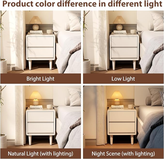 White Nightstand Solid Wood Nightstand,Small Night Stand with Drawers Wood Night Stand,Small Bedside Tables for Bedroom,Living Room,Office,White Bedside Table