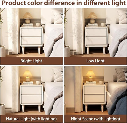 White Nightstand Solid Wood Nightstand,Small Night Stand with Drawers Wood Night Stand,Small Bedside Tables for Bedroom,Living Room,Office,White Bedside Table