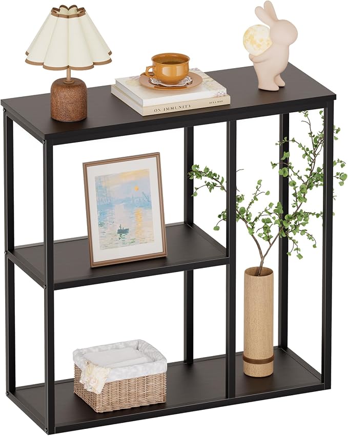 WOHOMO Console Table, 11.8'' Narrow Entryway Table for Living Room, 31.5'' x 31.5'' Black Industrial Sofa Table with 3-Tier Storage Shelves for Corridor, Hallway, Black