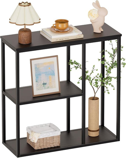 WOHOMO Console Table, 11.8'' Narrow Entryway Table for Living Room, 31.5'' x 31.5'' Black Industrial Sofa Table with 3-Tier Storage Shelves for Corridor, Hallway, Black