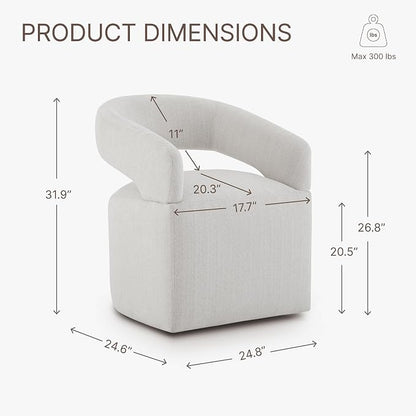 KISLOT Upholstered Dining Chairs Set of 1, Modern Rolling Dining Chairs with Hidden Casters, Arm Kitchen Chairs with Linen Look Fabric, Padded Barrel Chairs for Dining Room, Kitchen, Bedroom, Linen