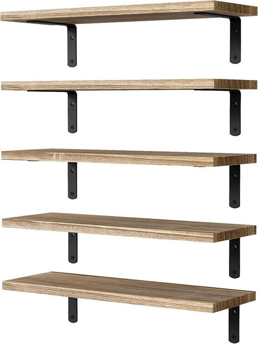 DOLLFIO Floating Shelves, 5 Sets Wall Shelves, Wood Floating Shelves for Bedroom Wall Décor, Wall Mounted Floating Bathroom Shelf for Storage, Floating Book Shelf, Living Room – Rustic Brown